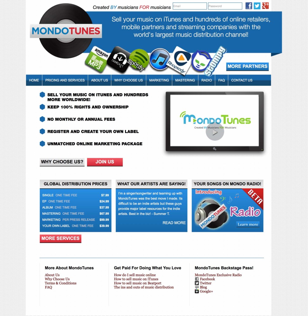Servizi Promuovere Musica Online: Mondo Tunes